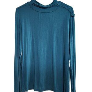 Joseph A. Large Teal Blue Pleated Mock Neck Long Sleeve Top